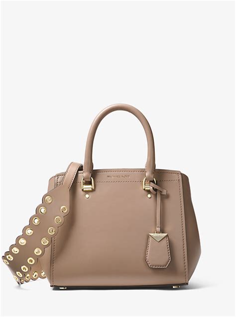 michael kors shoulder strap scalloped leather gold khaki|Scalloped Leather Shoulder Strap .